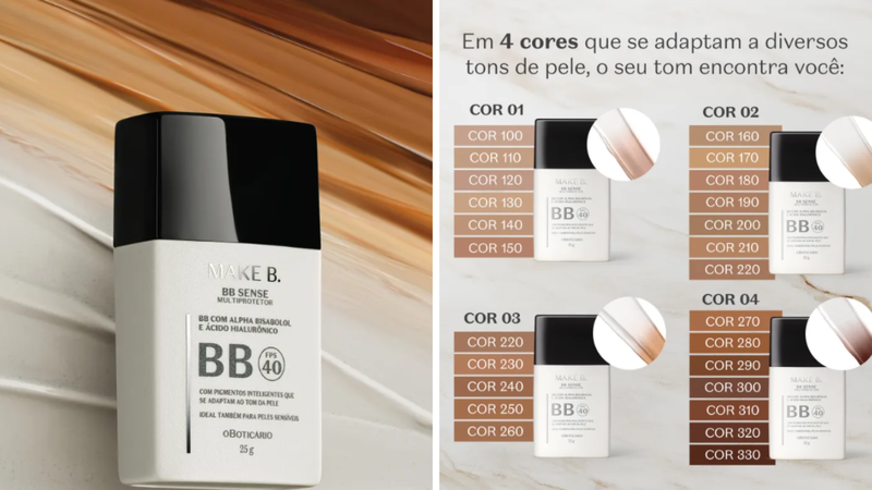 Conheça mais detalhes sobre a Make B. BB Sense, base que se encaixa com todos os tipos de pele. - Reprodução / Divulgação