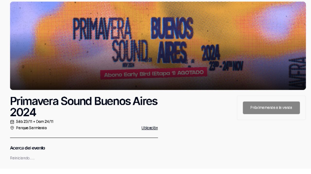 Print da página de vendas do Primavera Sound Buenos Aires