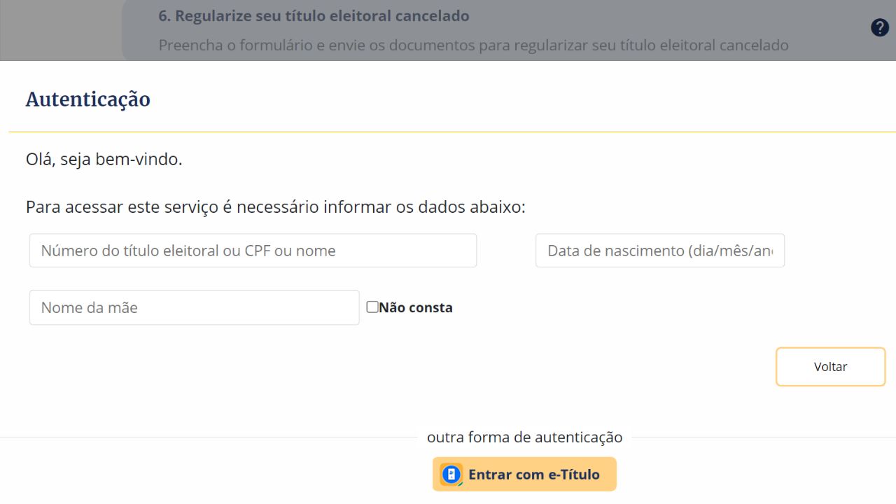 Captura de tela da área de consulta do local de votação.