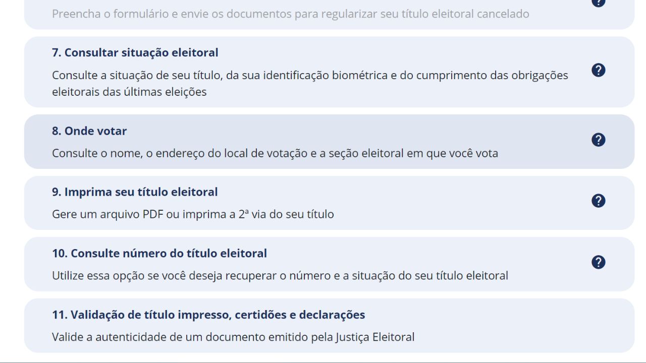 Captura de tela da área de consulta do local de votação.